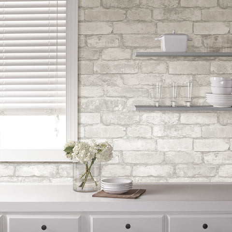 Image of Grey and White Brick Peel & Stick Wallpaper